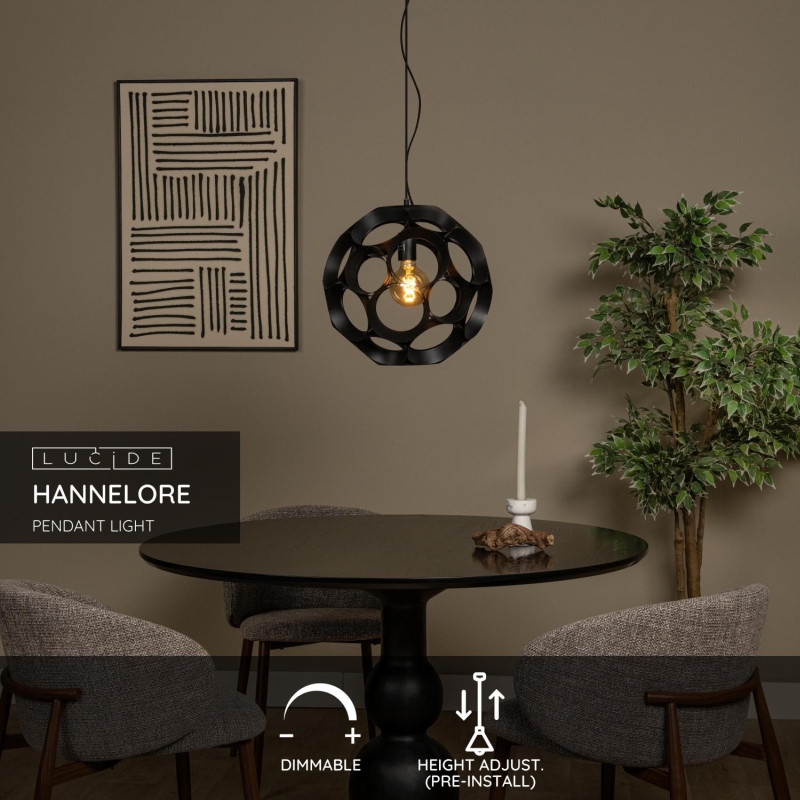 Lucide HANNELORE - Závesné svietidlo - Ø 40 cm - 1xE27 - Čierna